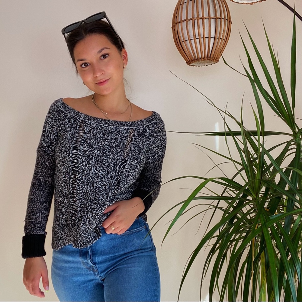 Off shoulder black knit sweater